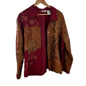 Units Woman‎ XL Vintage Patchwork Shirt Jacket Multicolor Button Up Artsy Retro